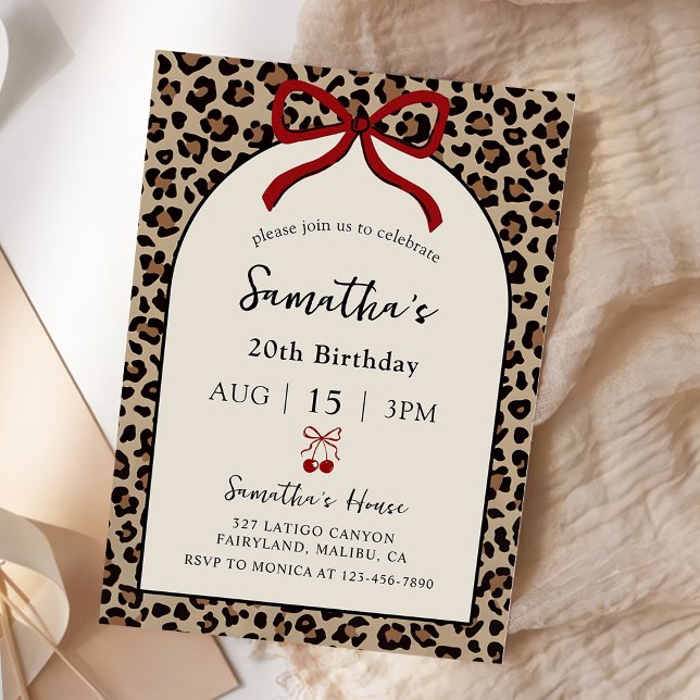 Convite Bow Coquette Leopard Cheetah Birthday Invitation (Criador carregado)