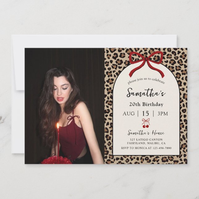 Convite Bow Coquette Leopard Cheetah Birthday Photo (Frente)