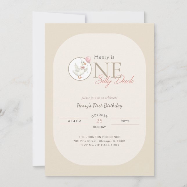 Convite Bow Coquette One Silly Duck 1st Birthday (Frente)