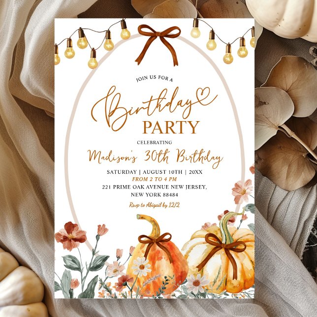 Convite Bow Coquette Pumpkin Wildflower Birthday Party (Criador carregado)