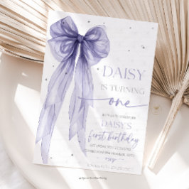 Convite Bow Coquette Purple 1st Birthday 