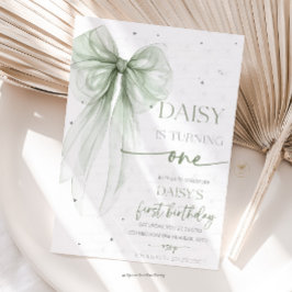 Convite Bow Coquette Sage 1st Birthday 