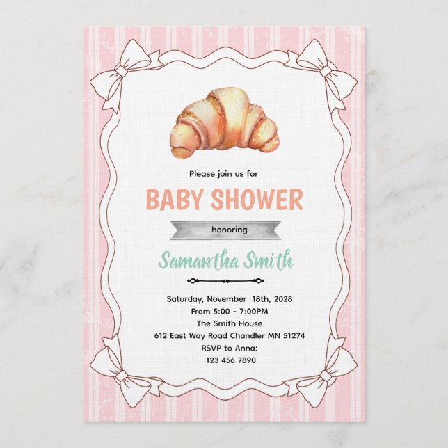 Convite Bow Croissant baby shower invitation (Frente)