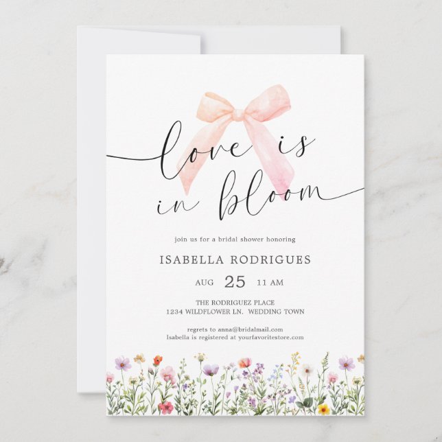 Convite Bow Floral Love in Bloom Bridal Shower (Frente)