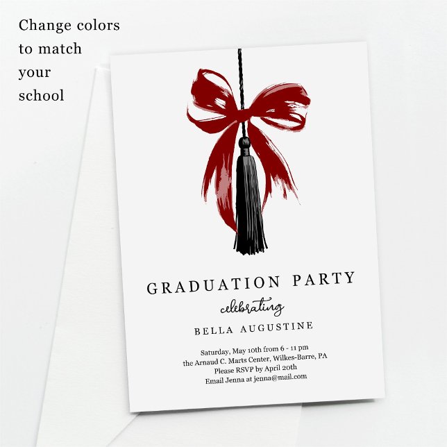 Convite Bow Graduation Invitation Girl High School College (Criador carregado)