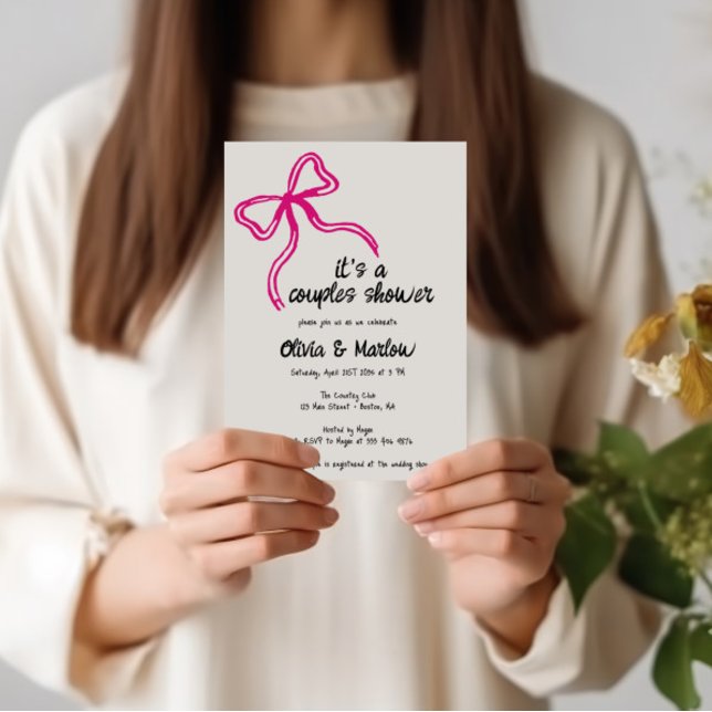 Convite Bow handwritten Couple shower party invitation (Criador carregado)