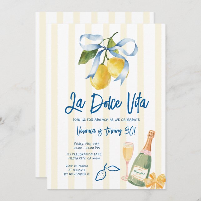Convite Bow La Dolce Vita 30th Lemon Citrus Birthday Party (Frente/Verso)