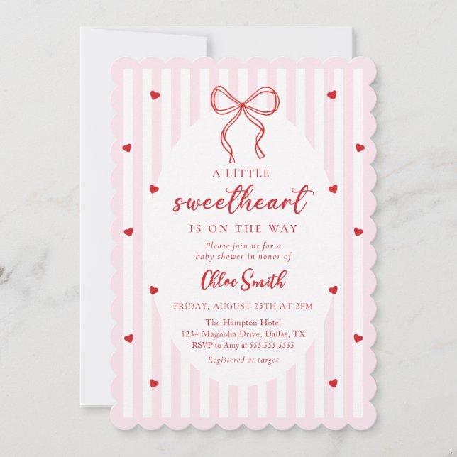 Convite Bow Little Sweetheart Baby Shower Invitation (Frente)