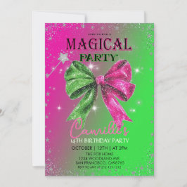Convite Bow pink & green magical Birthday Party