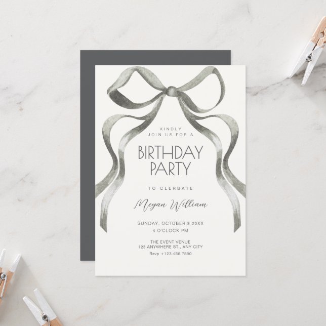 Convite Bow ribbon birthday (Frente/Verso In Situ)