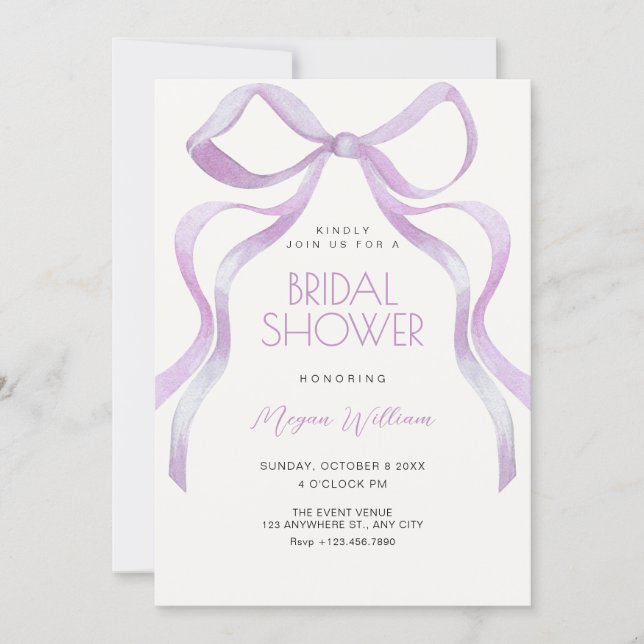 Convite Bow ribbon bridal shower (Frente)