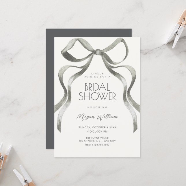 Convite Bow ribbon bridal shower (Frente/Verso In Situ)