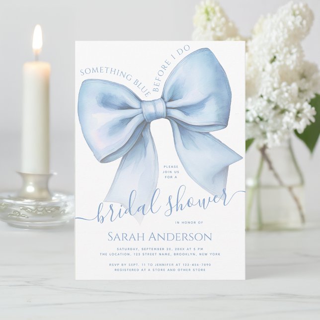 Convite Bow Something Blue Before I Do Chic Bridal Shower (Criador carregado)