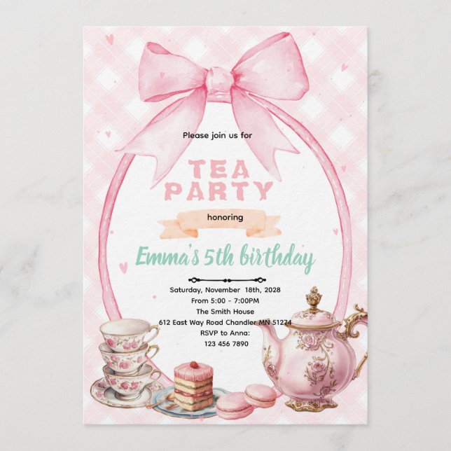 Convite Bow tea party Invitation (Frente)