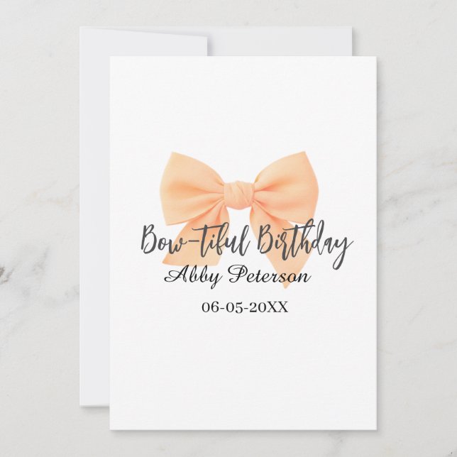 Convite Bow-tiful birthday orange bow name date simple pas (Frente)