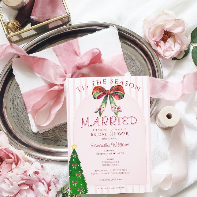 Convite Bow Tis The Season To Be Married Bridal Shower (Bow Tis The Season To Be Married Festive Bridal Shower Wedding Rehearsal Dinner Engagement Invite)