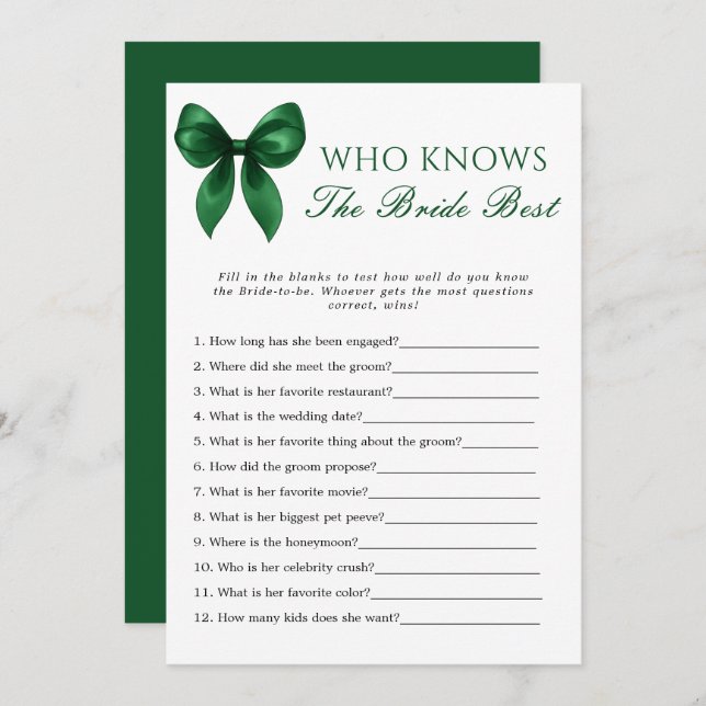 Convite Bow Who Knows The Bride Best Bridal Shower Game (Frente/Verso)