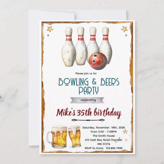 Convite Bowling and beer party Invitation (Frente)