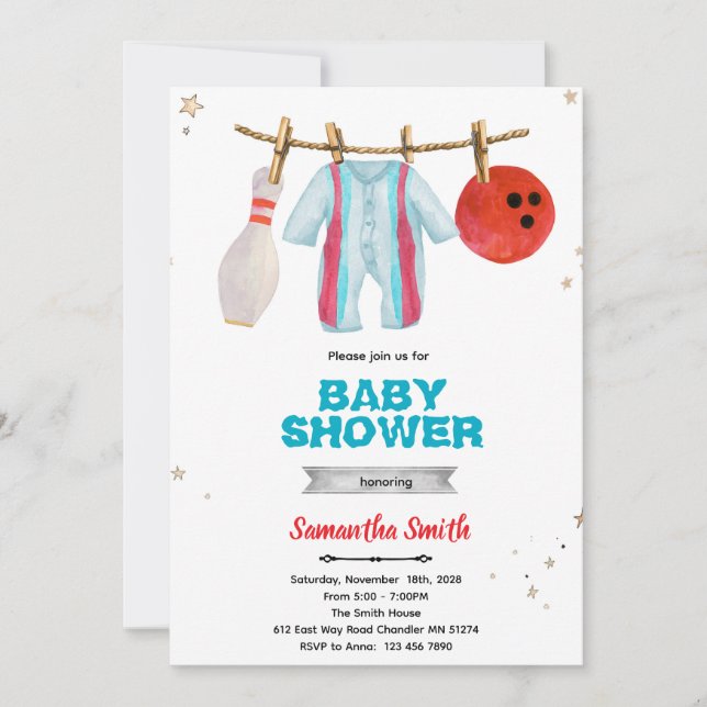 Convite Bowling baby shower party invitation (Frente)