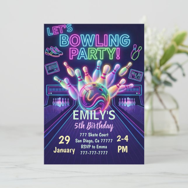 Convite Bowling Birthday Invitation Strike Up Some Fun (Em pé/Frente)