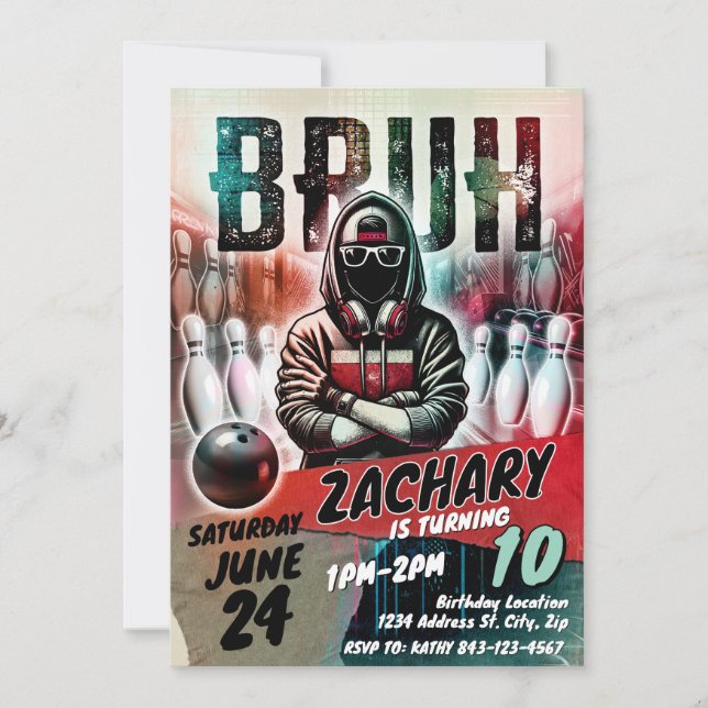 Convite Bowling Birthday Invite Party | BRUH YOU IN (Frente)