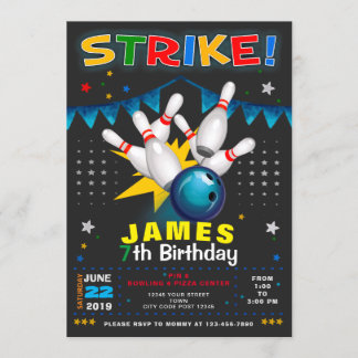CONVITE BOWLING PARTY BIRTHDAY INVITATION