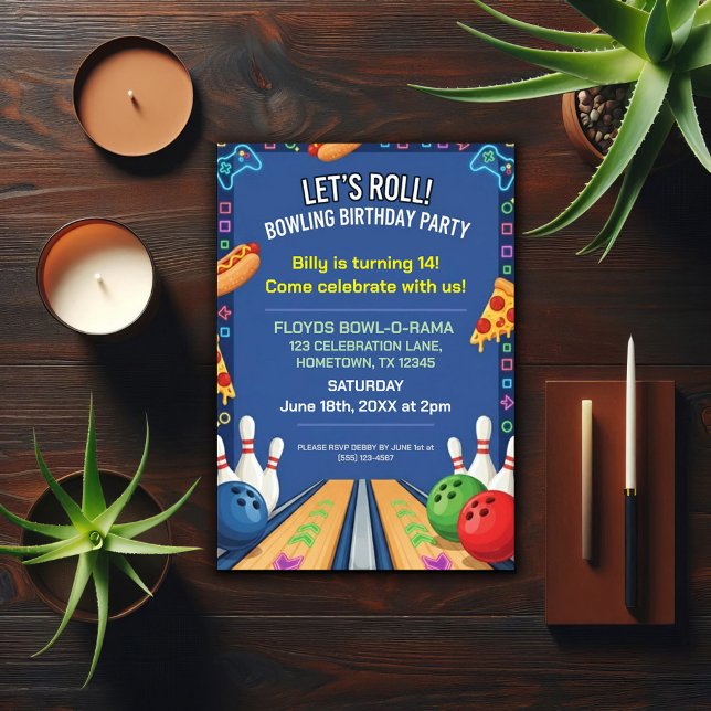 Convite Bowling Themed Birthday Party Invitation (Criador carregado)
