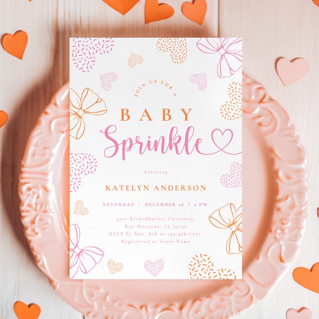 Convite Bows and Hearts Sprinkle Baby Shower Invitation (Criador carregado)