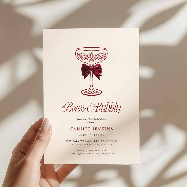 Convite Bows & Bubbly Bridal Shower Invitation (Elegant Bow Bridal Shower Invitation)