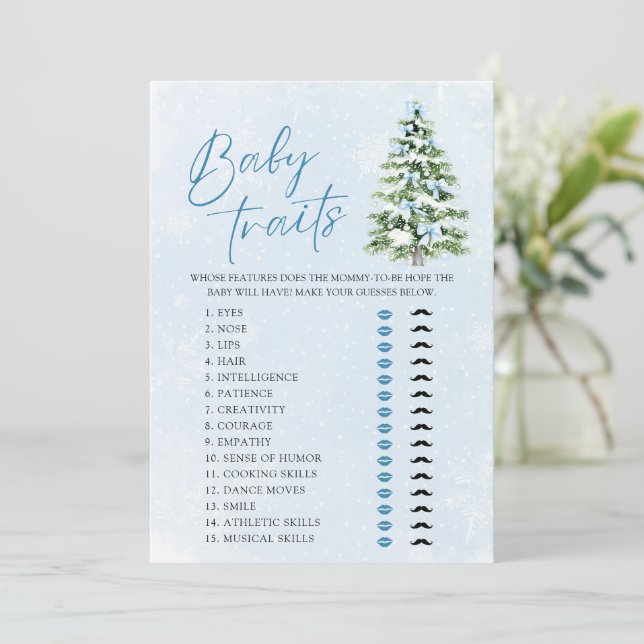 Convite Bows Christmas Tree Baby Traits Baby Shower Game (Em pé/Frente)