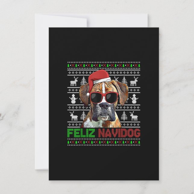 Convite Boxer Dog Feliz Navidog Feliz Natal Engraçado (Frente)