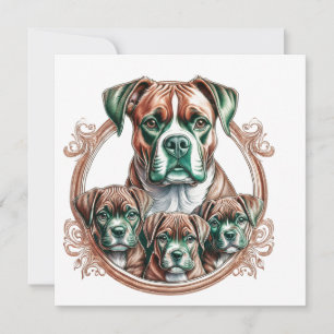 Convite Boxer Mãe E Seus 3 Filhotes
