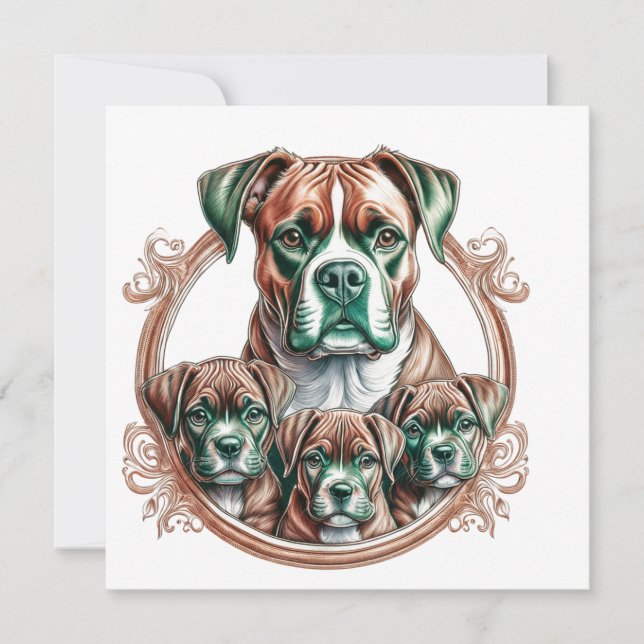 Convite Boxer Mãe E Seus 3 Filhotes (Frente)