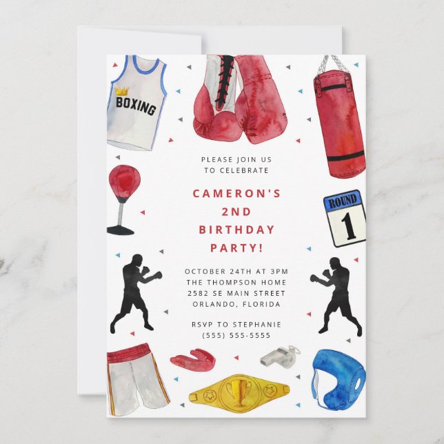 Convite Boxing Boy Birthday Party Invitation (Frente)