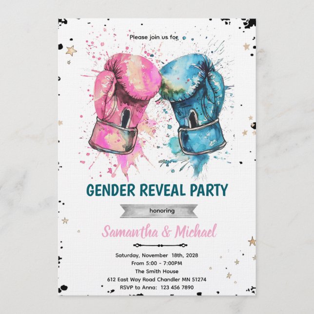 Convite Boxing gender reveal party invitation (Frente)