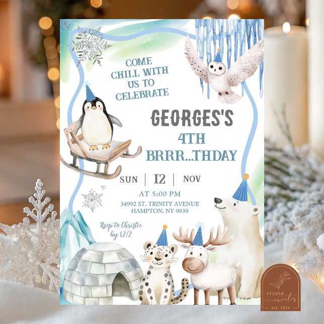 Convite Boy Arctic Animals Birthday Party Invitation (Criador carregado)