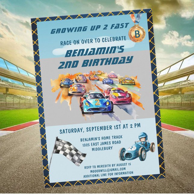 Convite *Boy Auto Car Racing Theme 2nd Birthday Party (Criador carregado)