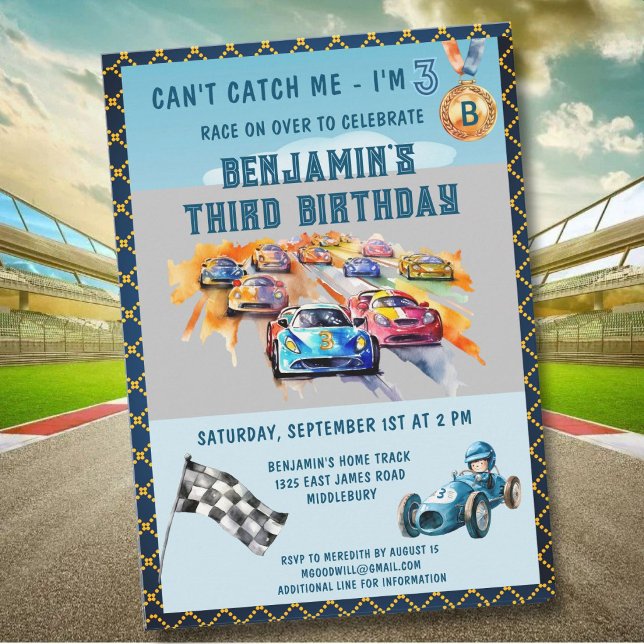 Convite *Boy Auto Car Racing Theme 3rd Birthday Party (Criador carregado)