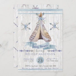 Convite Boy Baby Blue Chá Boho Chic Teepee & Arrows