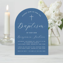 Boy Baptism Arch Classic Blue Script & Cross
