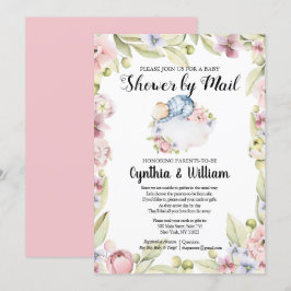 Convite Boy Bear Elegant Floral Greeneration Chá por Mail