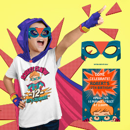 Convite Boy Birthday Bash - Super Hero Azul e Laranja