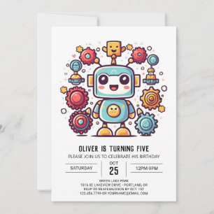 Convite Boy Boho Antiguado Robot Birthday