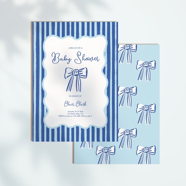 Convite Boy Bow Invitation, Blue Hand Drawn Baby Shower (Criador carregado)
