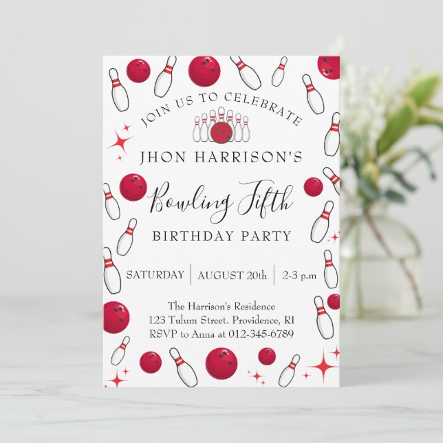 Convite Boy Bowling Party 5th Birthday  (Em pé/Frente)