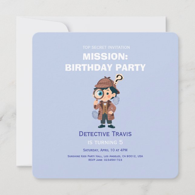 Convite Boy Cute Detective Birthday Invitation (Frente)