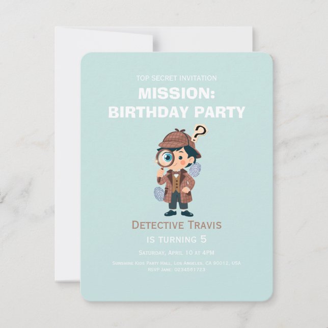 Convite Boy Cute Detective Birthday Invitation (Frente)