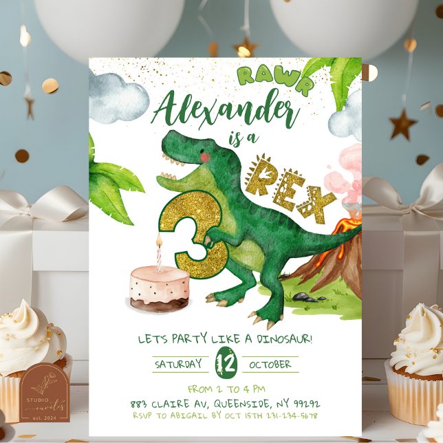 Convite Boy Dinosaur 3-rex birthday  (Criador carregado)