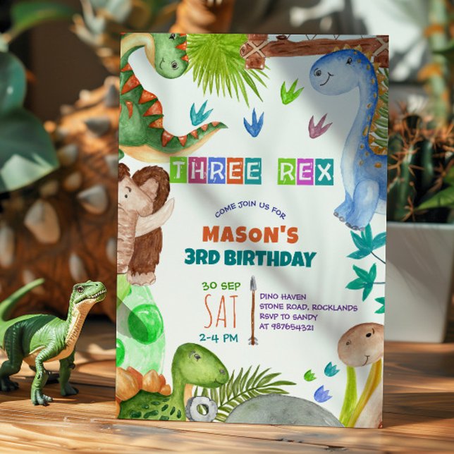 Convite Boy Dinosaur 3rd Birthday Invitation (Criador carregado)