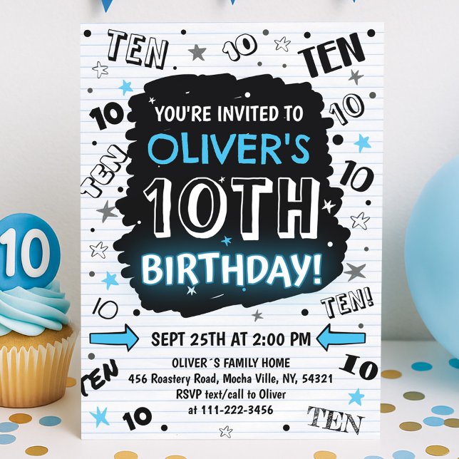 Convite Boy Doodle 10th Birthday Invitation (Criador carregado)